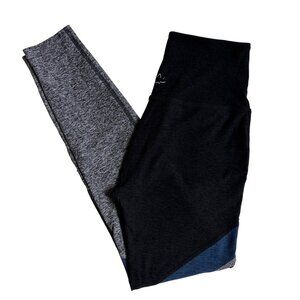Beyond Yoga Tri-Panel Spacedye High Waisted Midi Leggings (Black / Grey / Blue)